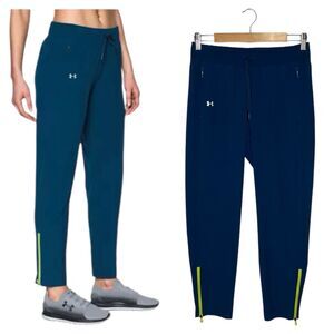 Under Armour Pants Women's M Track Lightweight Zip Bottom Pockets Pull On Blue